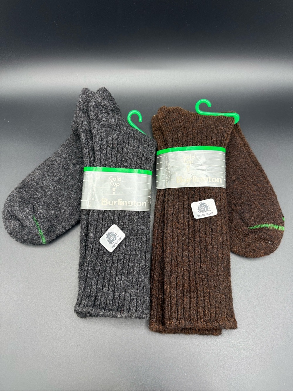 Vintage Burlington Gold Cup Wool Blend Socks Gray Brown 2 Pairs USA 10.5-15 A1